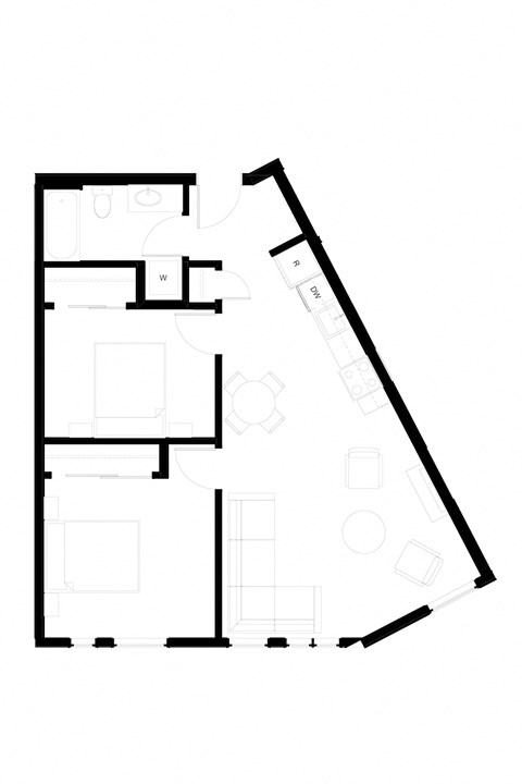 Floor plan for 1 bed, 1 bath, 804 sqft